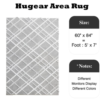 HUGEAR 5x7 Shag Area Rug Grey Modern Neutral Medium Plush Pile Super Soft Indoor Fuzzy Carpet Non Slip Non-Shedding Easy Care 0.5-inch Thick for High Traffic Areas in Living Room Bedroom Dining