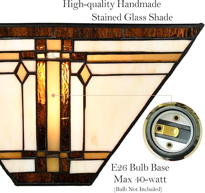 Tiffany Style Wall Sconce Lamp 12-Inch Stained Glass Sconces Wall Lighting Vintage Brown Stained Glass Wall Light Fixtures for Hallway Corridor Bedroom Living Room