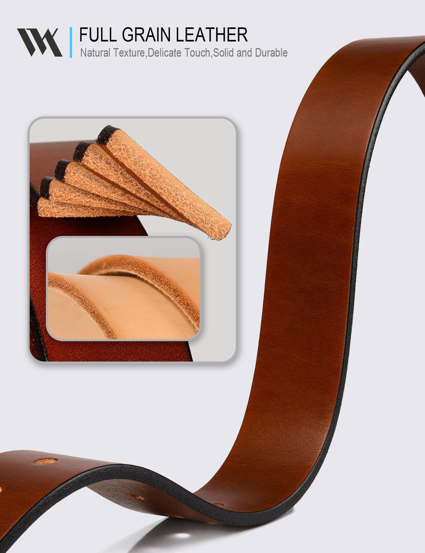 WOLFANT Thicken Full Grain Heavy Duty Casual Work Belts for Men,100% Italian Real Solid Leather