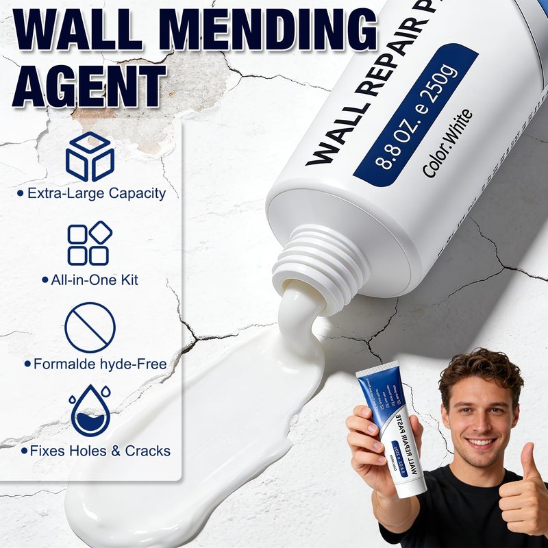 Drywall Repair Kit, 2 Pcs Spackle Wall Repair Kit, New Wall Crack Repair Paste, Wall Repair Paste Tube with Scraper/Sandpaper, Effective Repair of Scratches, Holes, Cracks and Wall Graffiti (2*250g)