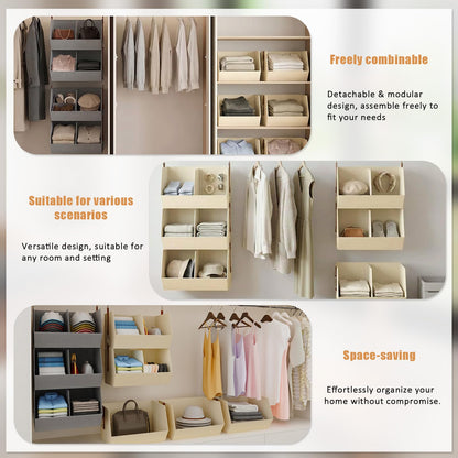 WHEEXIAG Hanging Closet Organizer, Closet Organizers and Storage, Hanging Closet Organizer Extra Large - Fabric Closet Hanging Organizer for Home, Dorm, Rv,Handbags, Underwear, Sock. Beige - 1 Pack