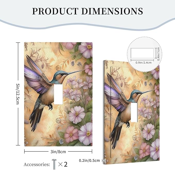 Decorative Art Light Switch Covers Blossom & Hummingbird Single Toggle Wall Plate Decorative Switchcover Electrical Switchplate for Home Decor