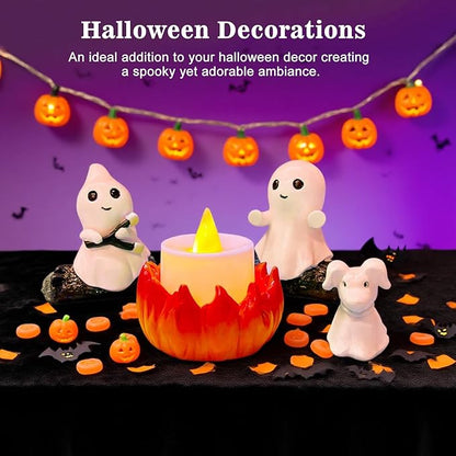 SOMITO 2025 Ghost Campfire Nightlight, Cute Halloween Ghost Figurine, Spooky Ghost Halloween Decorations, Adorable Halloween Decor Indoor for Home Mantel Tabletop Party (with Dog)