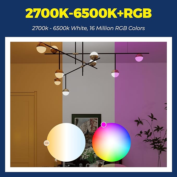 Lightinginside E12 Smart Light Bulbs 50W Equiv., G16.5 RGBCW Candelabra Chandelier Ceiling Fan Smart Bulb Works with Alexa/Google Home/Smart Life, 5W 550LM, 2.4G WiFi Bluetooth Bulb, ETL Listed, 4PCS