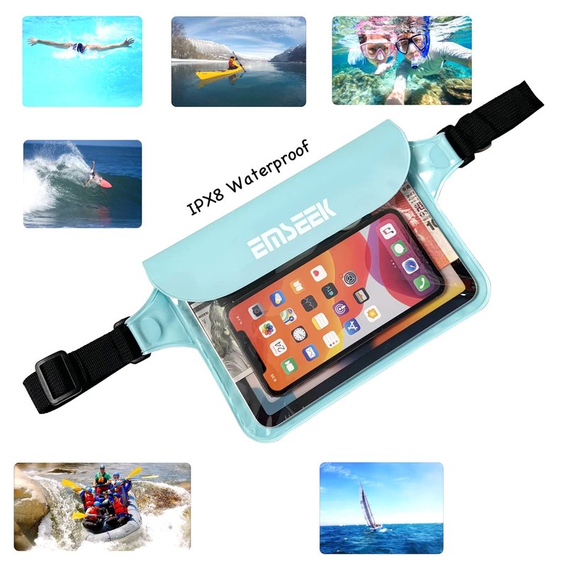 EMSEEK Waterproof Waist Pouch Dry Belt Bag Fanny Pack Keep Your Key Fob Wallet Kindle Phone Dry Perfect For Swim Surf Snorkel(Light Green)