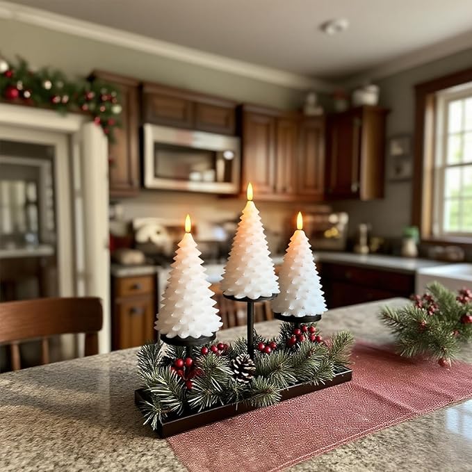 Christmas Decorations Indoor, Christmas Decor - Christmas Tree Candles Battery Operated, Flameless LED Candle Lights with 6H Timer, Xmas Home Decor, Set of 2(White)