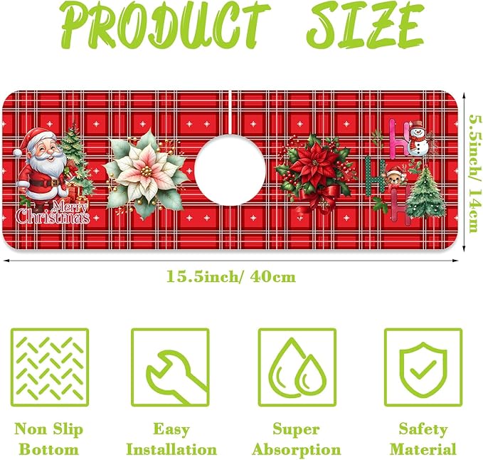 Chrismas Sink Splash Guard Faucet Mat Christmas Absorbent Fast Drying Mat Sink