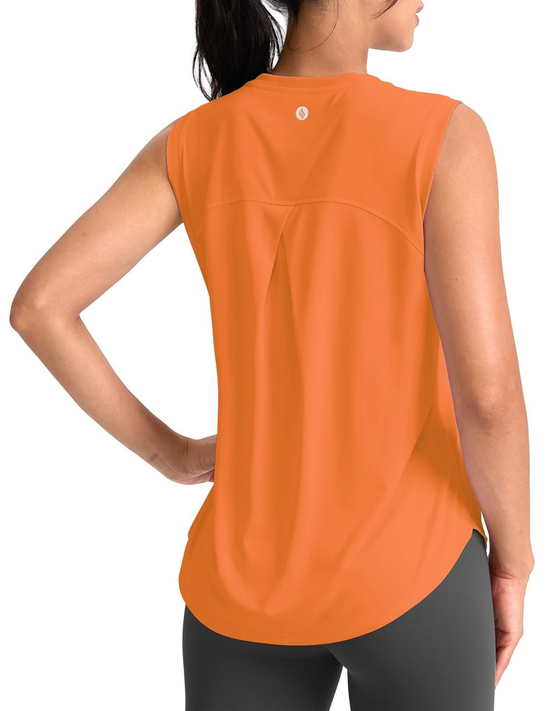 SANTINY Women's Sleeveless Workout Tops Breathable Lightweight Active Tennis Yoga Shirts Athletic Running Tank Tops for Women (Neon Orange_L)