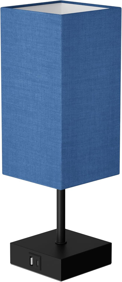 Sailstar Bedside Table Lamp for Bedroom, 3 Way Dimmable Touch Lamp with USB C+A Charging Ports, Small Nightand Lamps for Bedroom Decor, Living Room, LED Bulbs Included, Upgraded Navy Blue