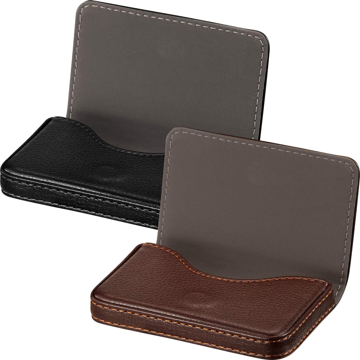 Outus 2 Pcs Business Card Holder, PU Leather Business Card Case Pocket Wallet with Magnetic Shut for Valentines Gift Adult(Black and Coffee)
