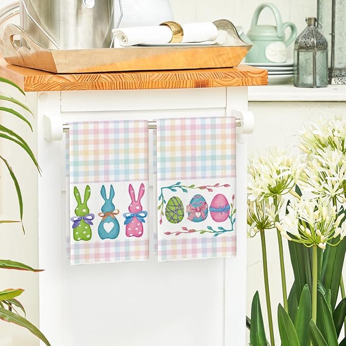 Artoid Mode Colorful Stripe Rabbit Bunny Eggs Easter Kitchen Towels Dish Towels