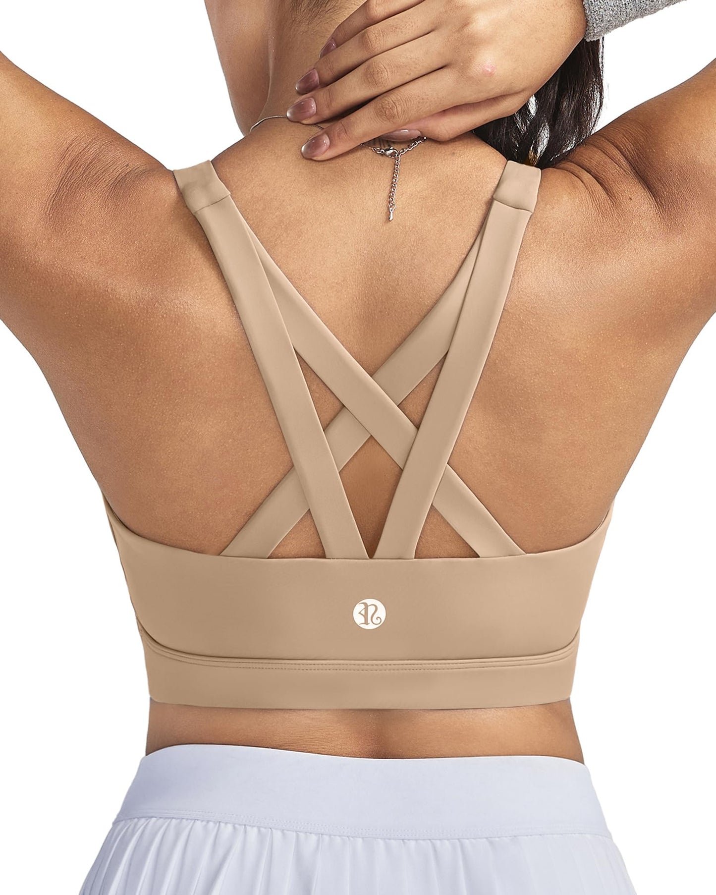 RUNNING GIRL Sports Bra for Women, Criss-Cross Back Padded Strappy Sports Bras Medium Support Yoga Bra with Removable Cups(WX2575 Nude 2XL)