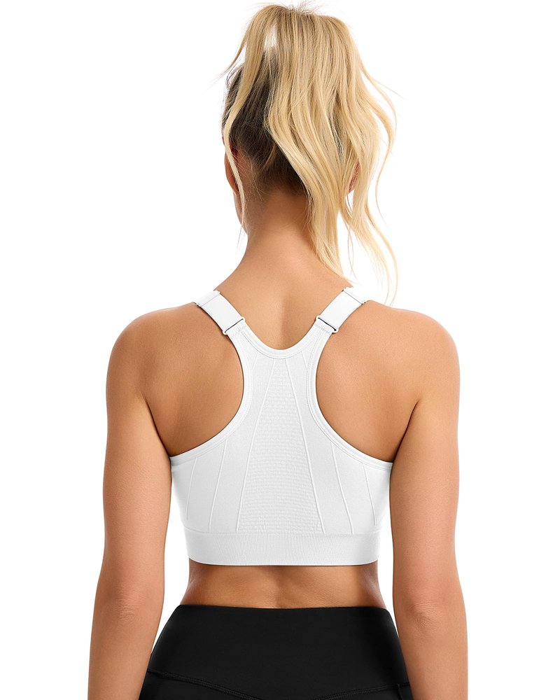 Women's Zip Front Sports Bra Adjustable Post-Surgery Bra Zipper Closure Bras Padded Surgical Bra Racerback Workout Gym Yoga Bras 3 Pack Zip Up Compression Bras