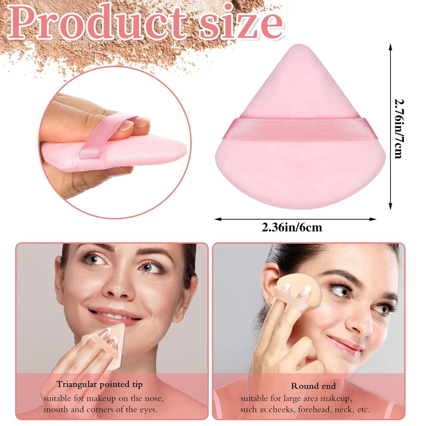 Pimoys 6 Pieces Powder Puff Face Makeup Sponge Soft Velour Triangle Powder Puffs Beauty Sponge Stocking Stuffers for Loose Powder (Black, Pink)