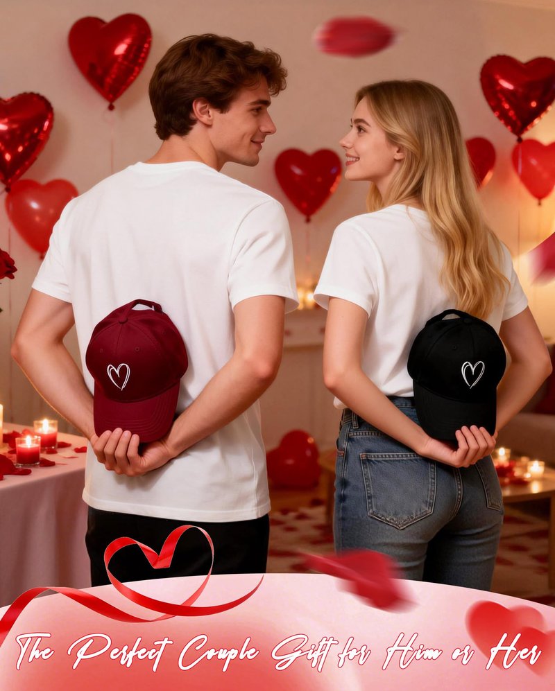 Zando 2026 Trendy Unisex Valentines Baseball Caps Embroidered Heart Hats for Women Preppy Dad Mom Adjustable Black Ball Cap Plain Cotton Trucker Hat for Workout Running Golf Tennies Travel One Size