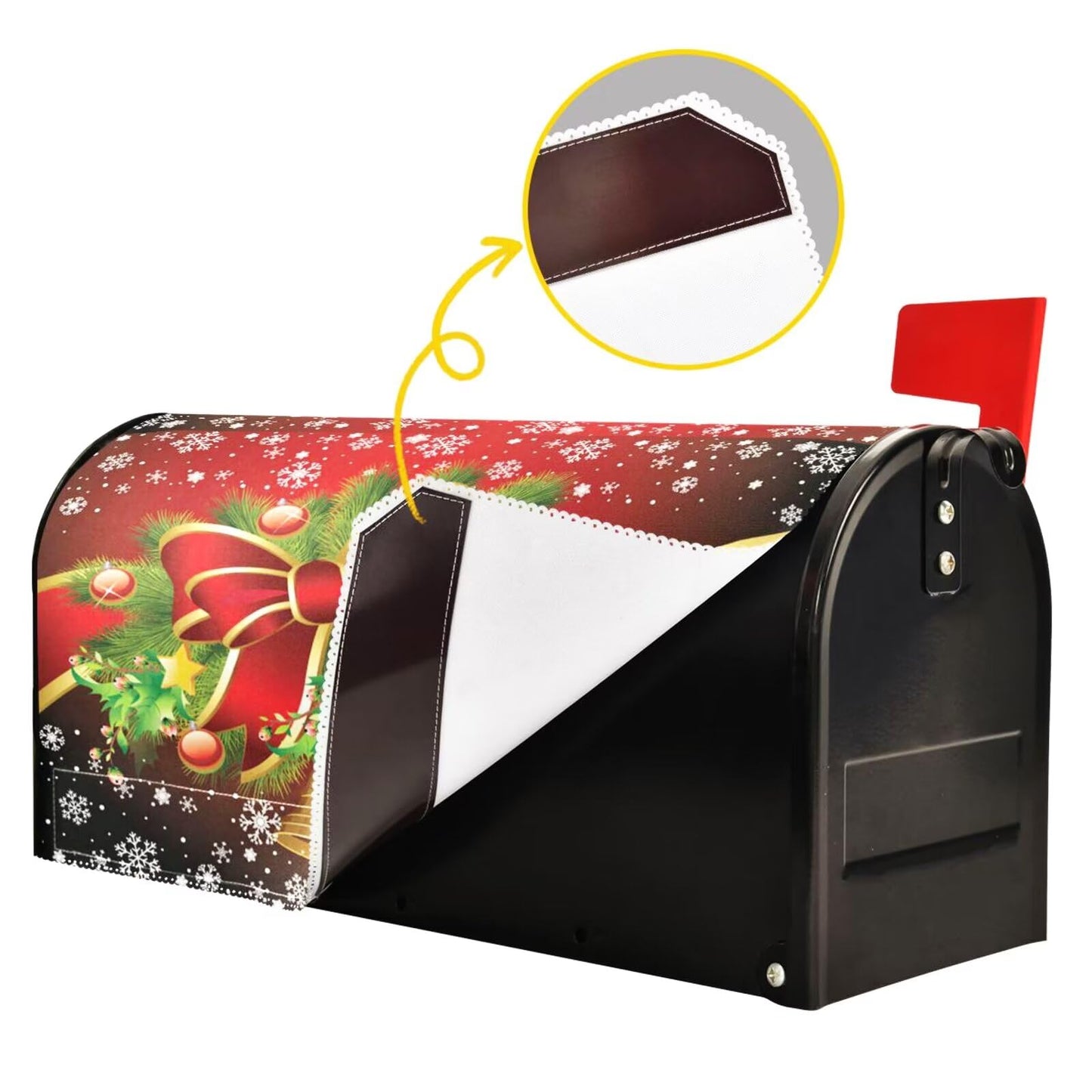 Wusikd Christmas Red Bell Snowflake Mailbox Cover Magnetic Standard Size Winter Poinsettia Mailbox Covers Letter Post Box Cover Wrap Decoration Welcome Home Garden Outdoor 21" Lx 18" W