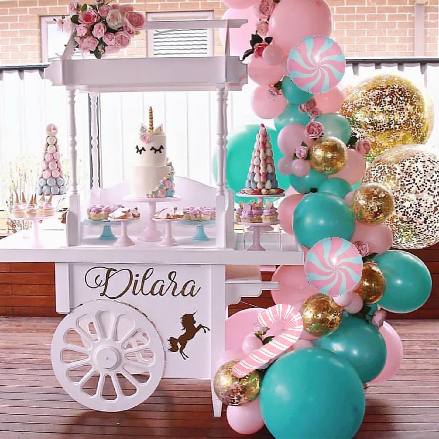 Christmas Gingerbread Balloon Garland Arch Kit Pink Teal Balloons Arch Kit with Candy Cane Foil Christmas Mylar Balloons for Xmas New Year Cookie Exchange Gingerbread House Holiday Party Decorations