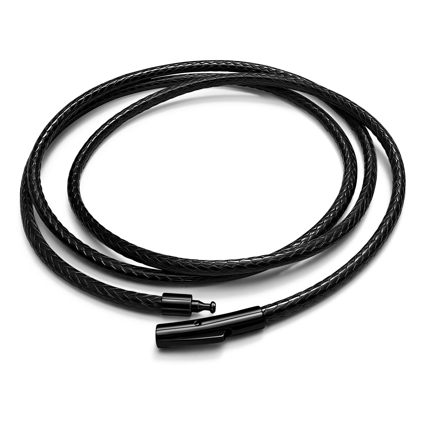 Hoyazvet 3MM Black Rope|Black Clasp Waterproof Braided Leather Necklace Cord for Men Women Black Wax Rope Chain for Pendants, 24 Inch Lengths(Gift Box)