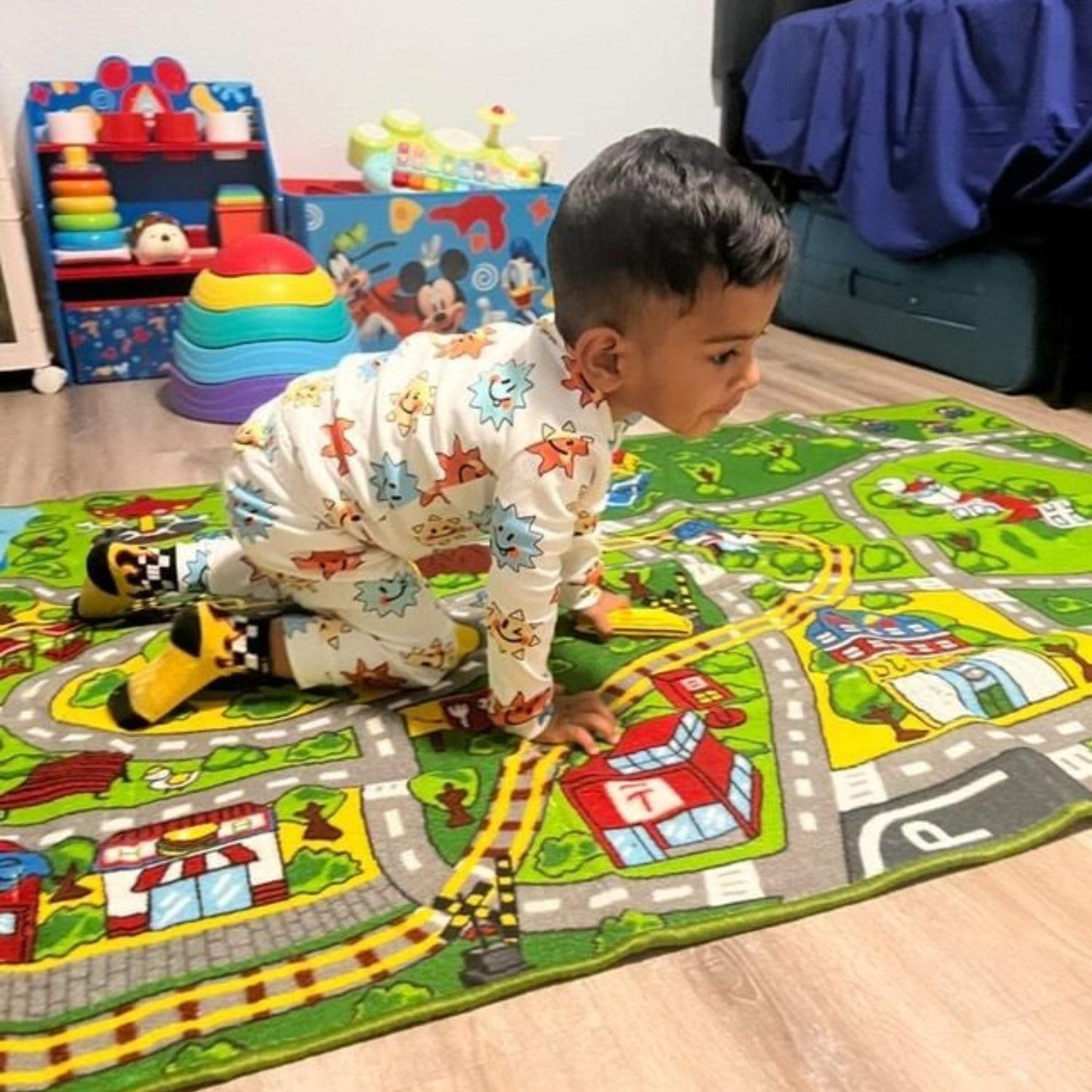 Booooom Jackson Car Rug with Exquisite Box,Washable Rug Kids Area Rug Play Mat 60"x32",Train Track Car Mat,Children Non Slip City Road Floor Carpet for Playroom Bedroom Kids Room
