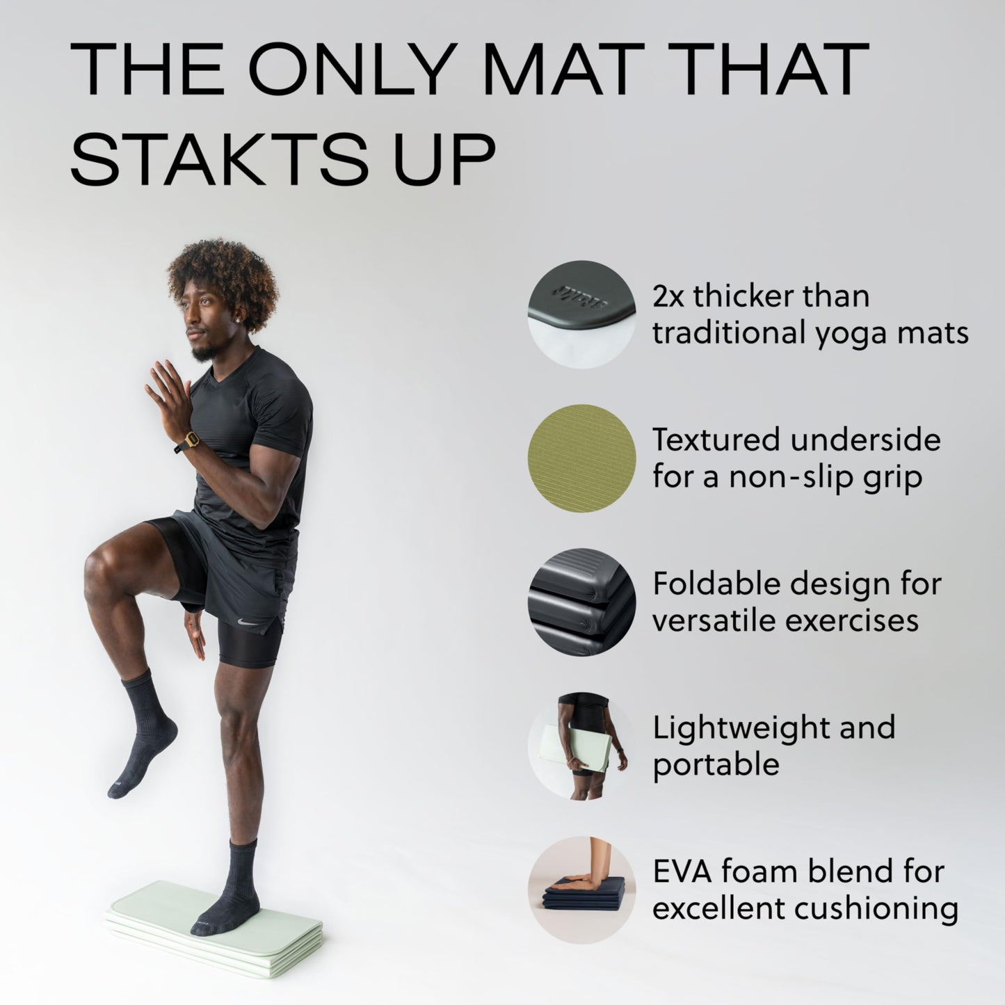 Stakt The Original Foldable Yoga Mat, Premium Foldable Exercise & Workout Mat with Non-Slip Surface, Lightweight Portable for Studio or Home Use, As Seen on Shark Tank - Seafoam