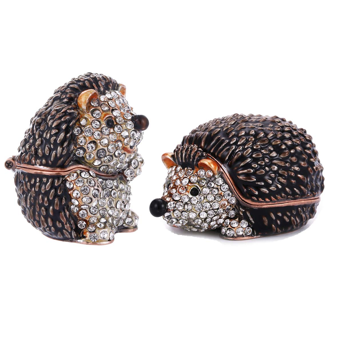 Hand Painted Enamel Hedgehog Trinket Box, Hinged Jewelry Box Unique Mini Ring Necklace Jewelry Organizer, Classical Bejeweled Storage, Figurine Collectible Keepsake Home Decor (Couple Hedgehog)
