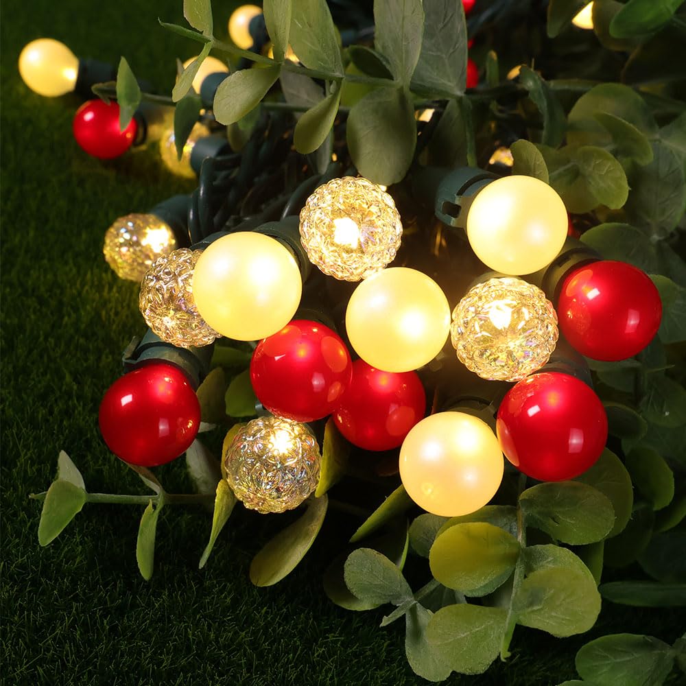 novrose Red and White Christmas Lights Outdoor G15 Pearlized Glass 70 LED 19FT Mini Globe String Lights for Christmas Tree Indoor Outdoor Decor,ETL Certified