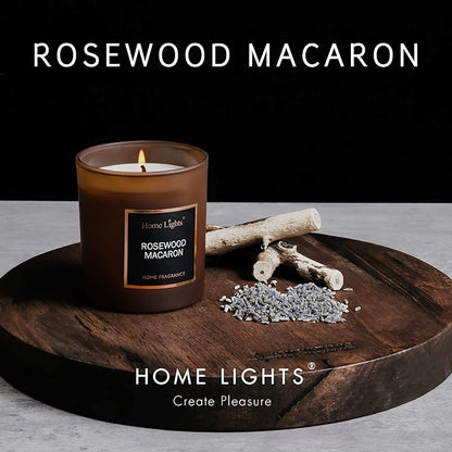 HomeLights Luxury Scented Candle, Natural Soy Wax, Home Fragrance Decor Gift, Rosewood Macaron, Medium Jar