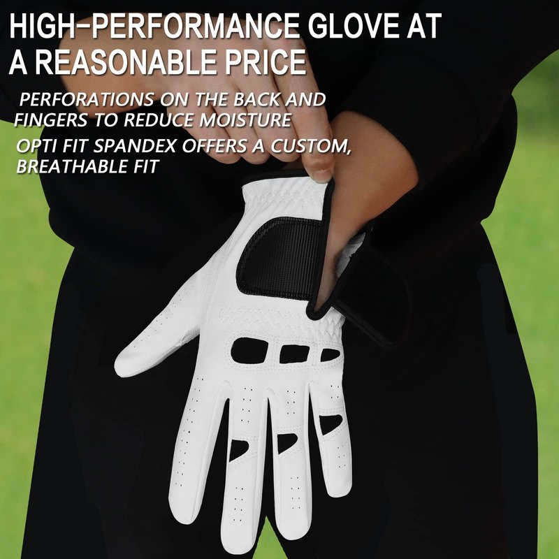 FINGER TEN Men’s Golf Gloves Left Hand Right with Ball Marker 2 Pack, Weathersof Grip Soft Comfortable, Fit Size Small Medium ML Large XL (Large, Worn on Left Hand)