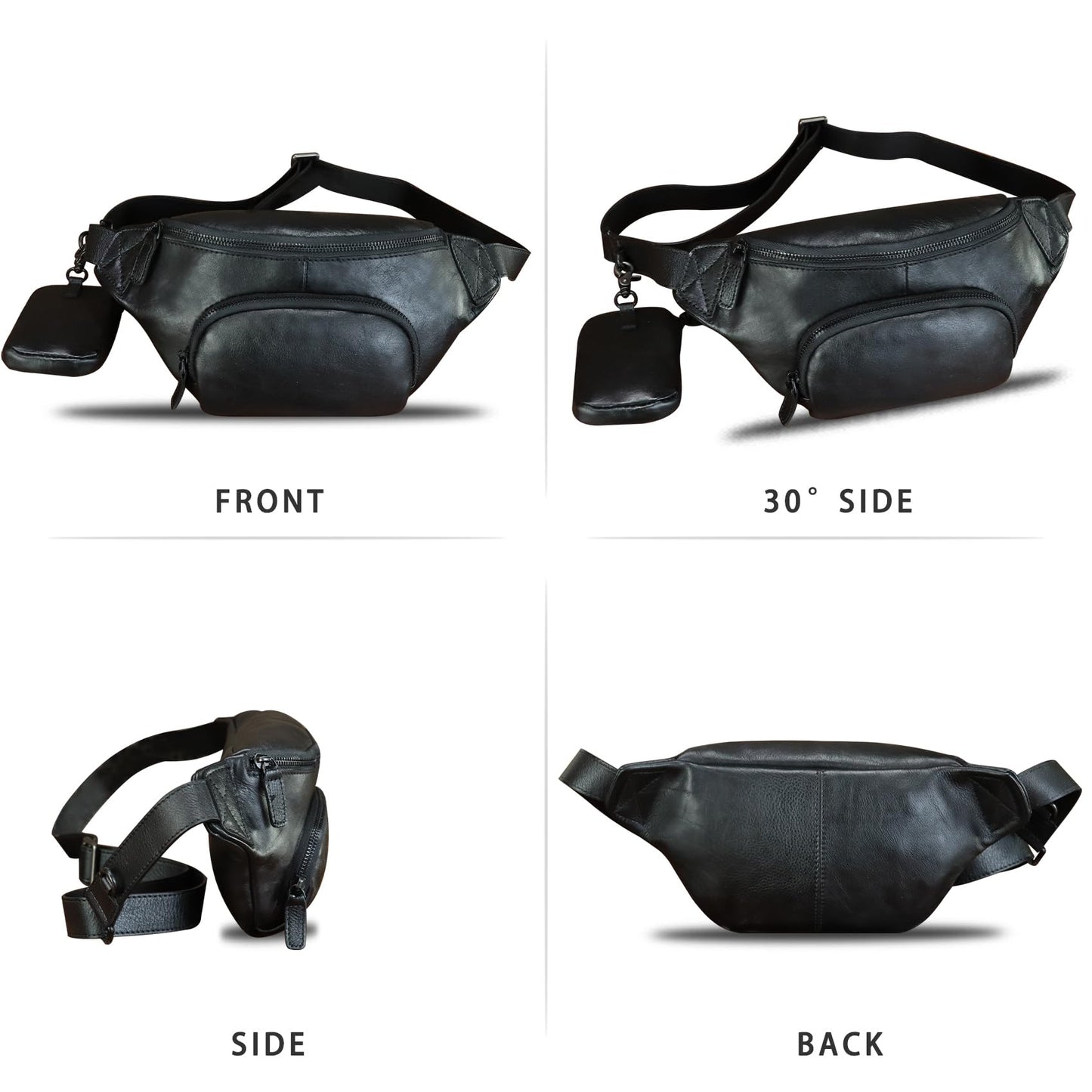 Genuine Leather Waist Bag Hip Bag Fanny Packs for Women and Men Real Leather Fanny Bag Sling Bag Crossbody Bags Chest Purses (Black)