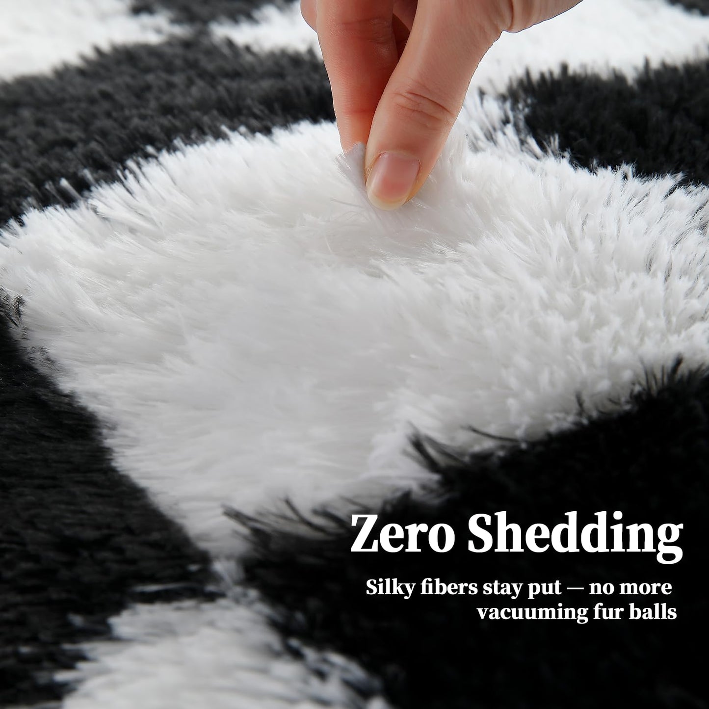 ThreadGlobe Checkered Shag Area Rug 4'x6', Black and White Plush Rug for Living Room, Non-Slip Soft Carpet for Bedroom Nursery, Modern Floor Decor with Grid Pattern, 4x6