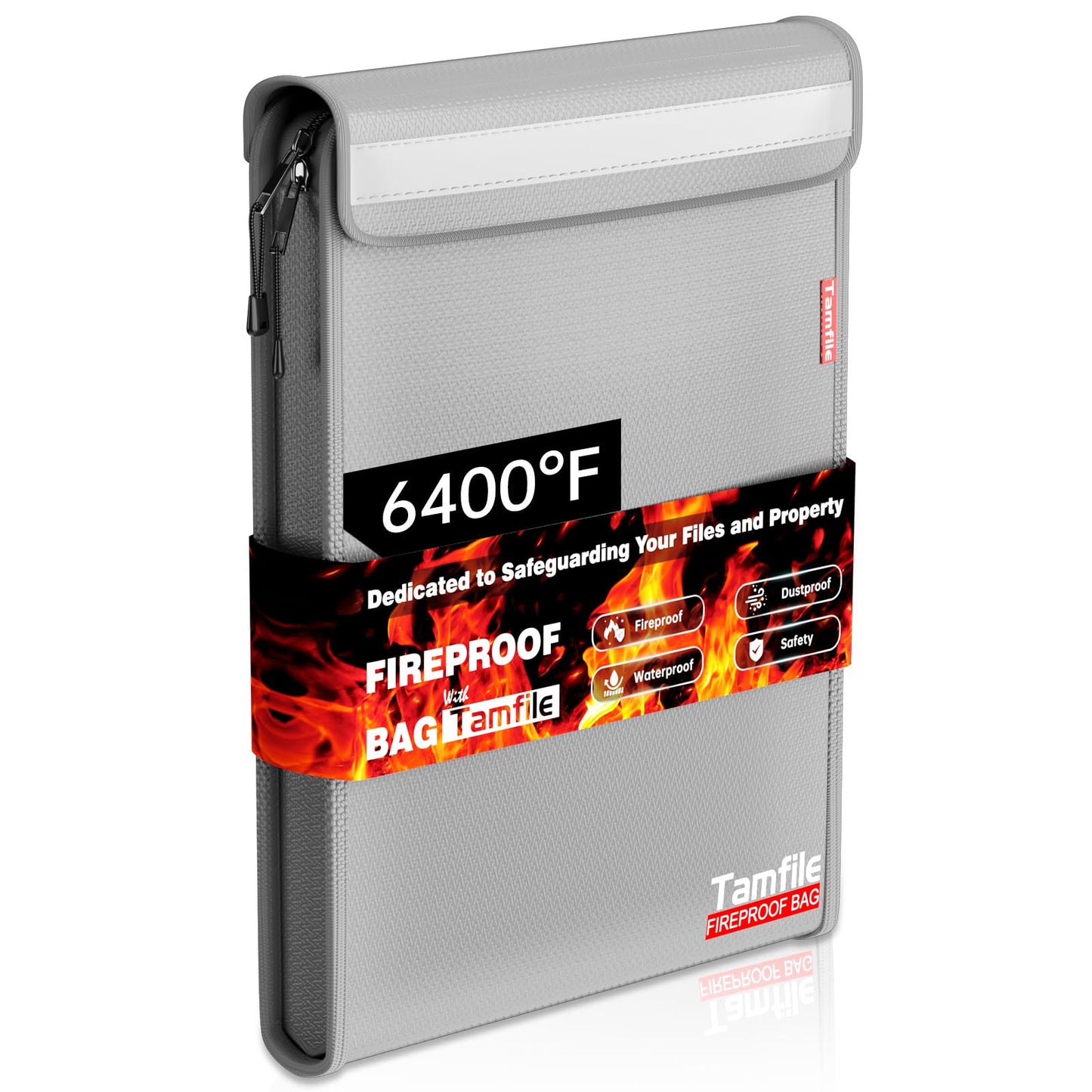 6400℉ Fireproof Document Bag with Zipper, 15”x 11” Waterproof Fireproof Money Bag with 2 Pockets, Safe Important Document Organizer for A4 A5 Legal Letter Size, Valuables, Legal Documents (Grey)