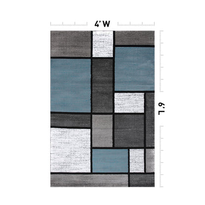 Rugshop Modern Geometric Boxes Blue Area Rug, Non-Shedding Carpet for Bedroom, Office, or Small Living Room, 4' x 6'