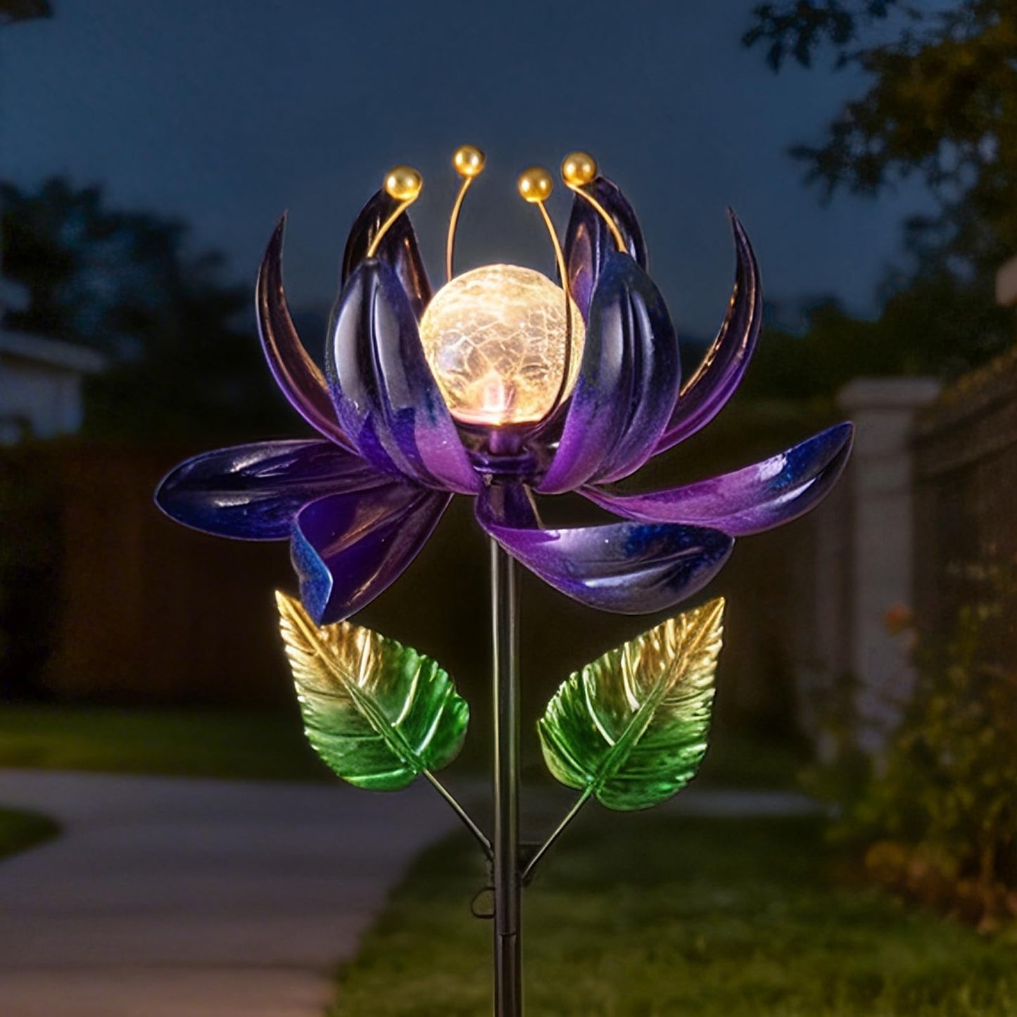 AIINY Solar Purple Metal Flower Wind Spinners, Colorful Spinning Windmill Lotus Yard Art Lights with LED Crystal Ball Decorative Stake Lighting Flower Sculpture