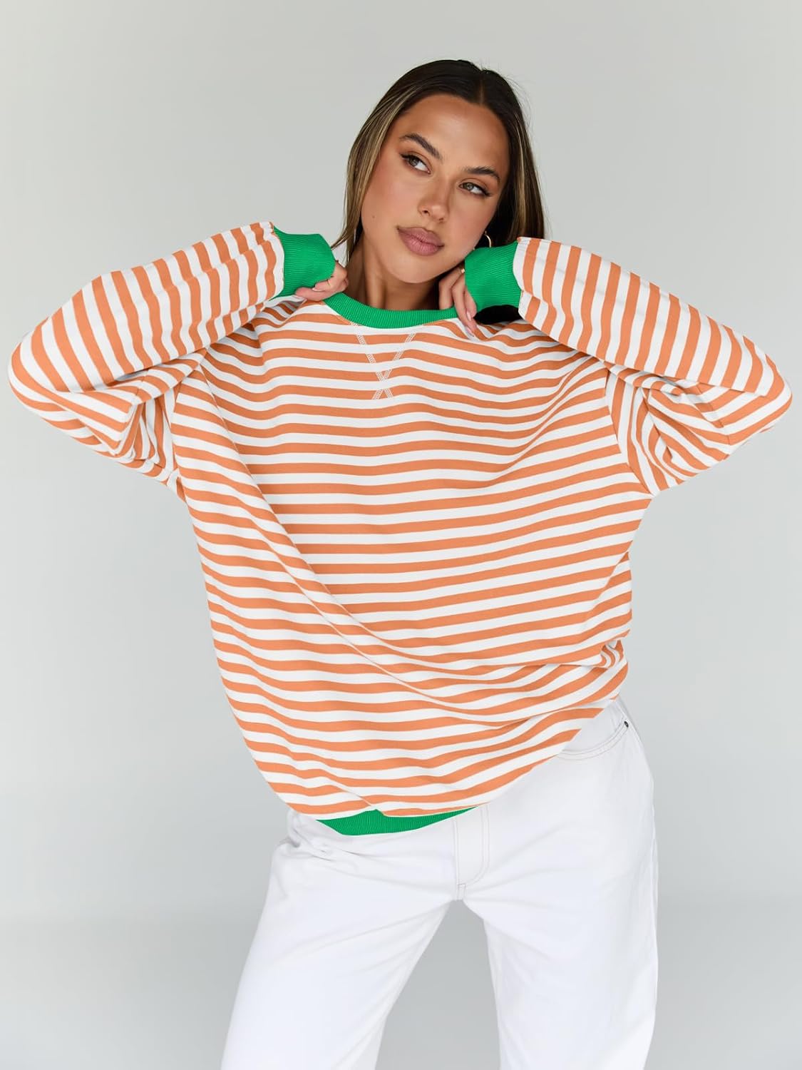 Trendy Queen Oversized Sweatshirt for Women 2025 Fall Crewneck Striped Long Sleeve Shirts Hoodies Cute Top Y2K Outfits