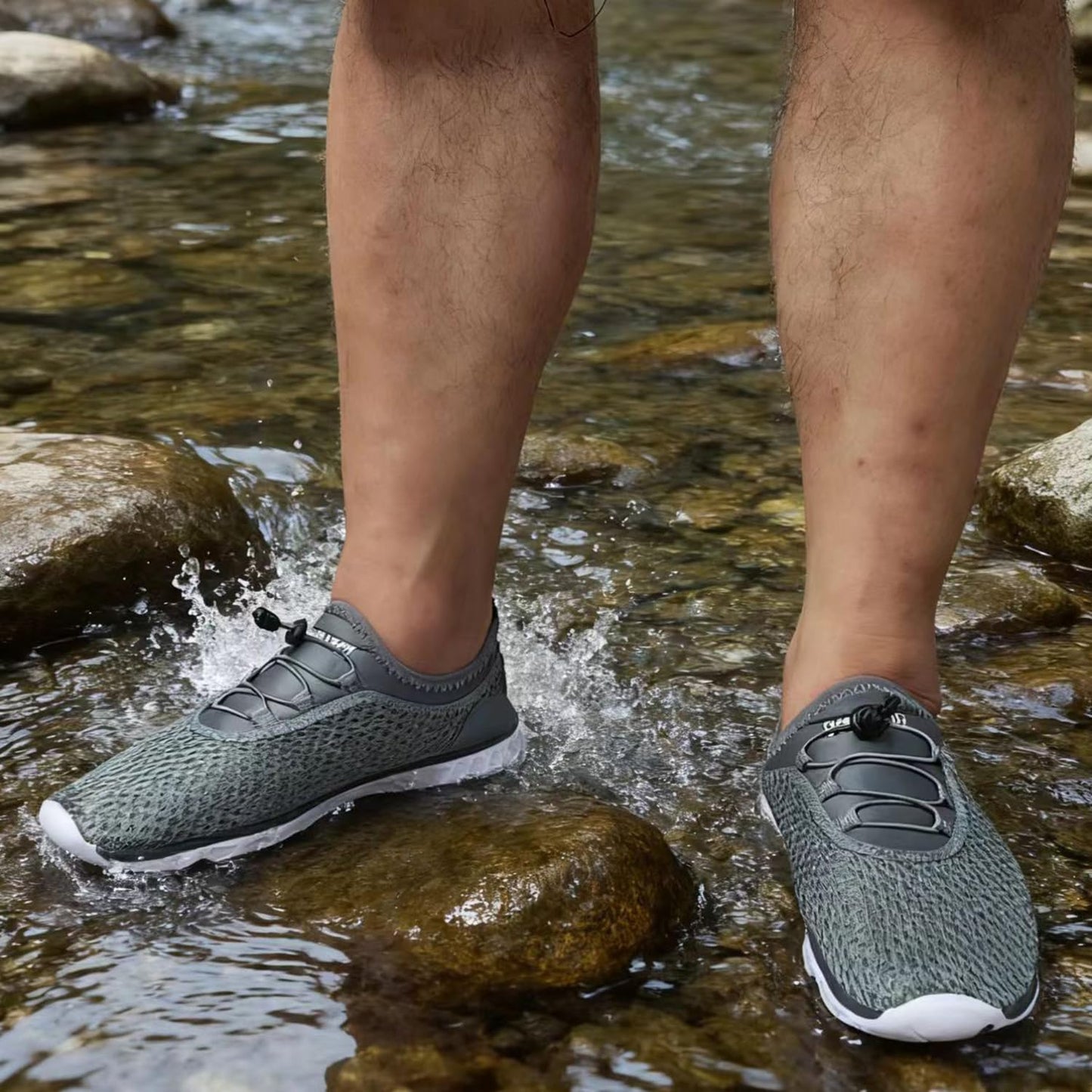 DOUSSPRT Men's Water Shoes Quick Drying Sports Aqua Shoes Dark Grey Size 11
