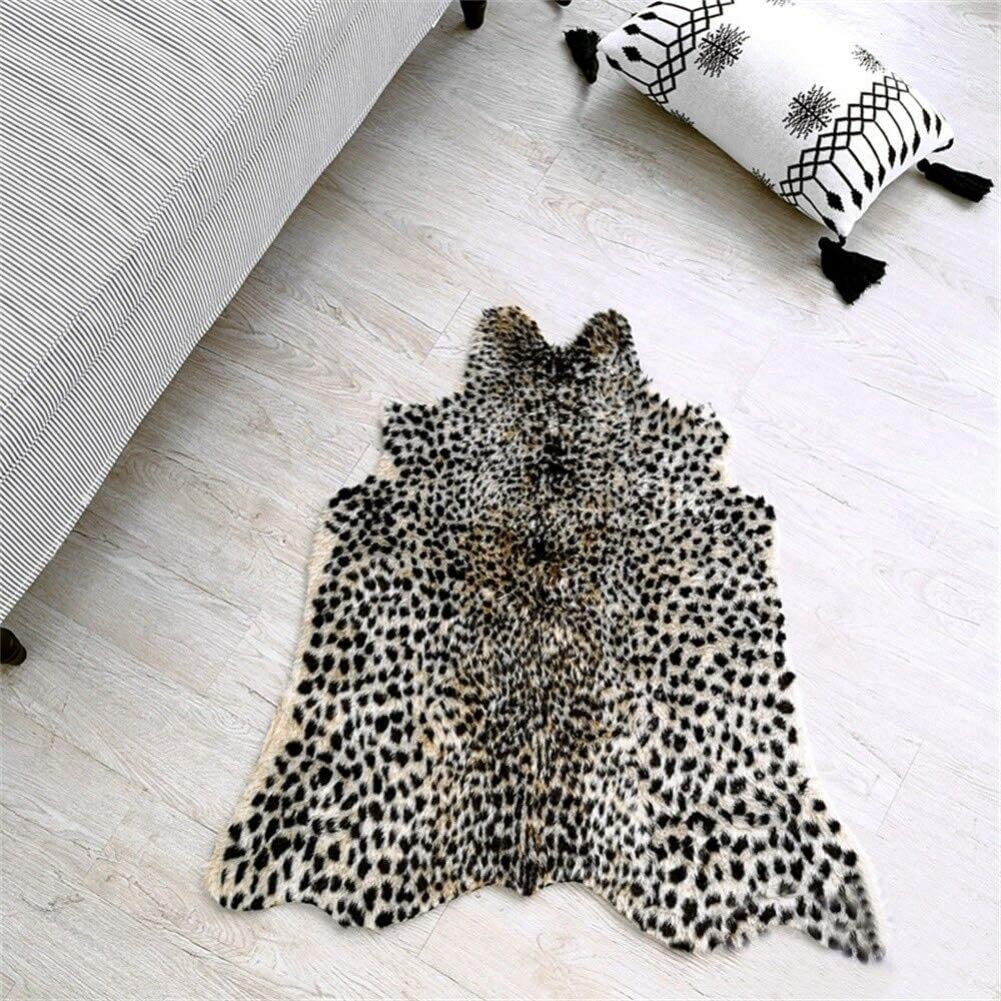 Leopard Print Area Rug Faux Cowhide Skin Fur Non-Slip Cheetah Rug Small Accent Distressed Animal Print Hide Mat Floor Carpet for Door Mat Entryway Bedrooms Laundry Room Decor 3.3x2.95Ft, Leopard