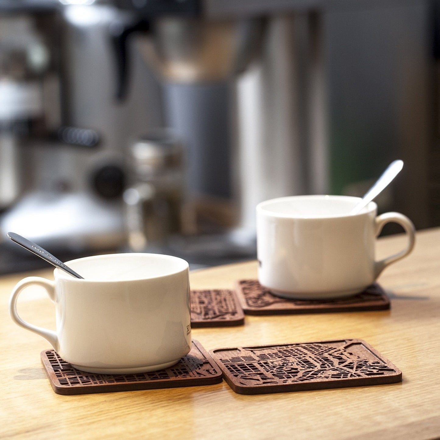 Dallas Map Coaster by O3 Design Studio, Set Of 4, Sapele Wooden Coaster With City Map, Handmade