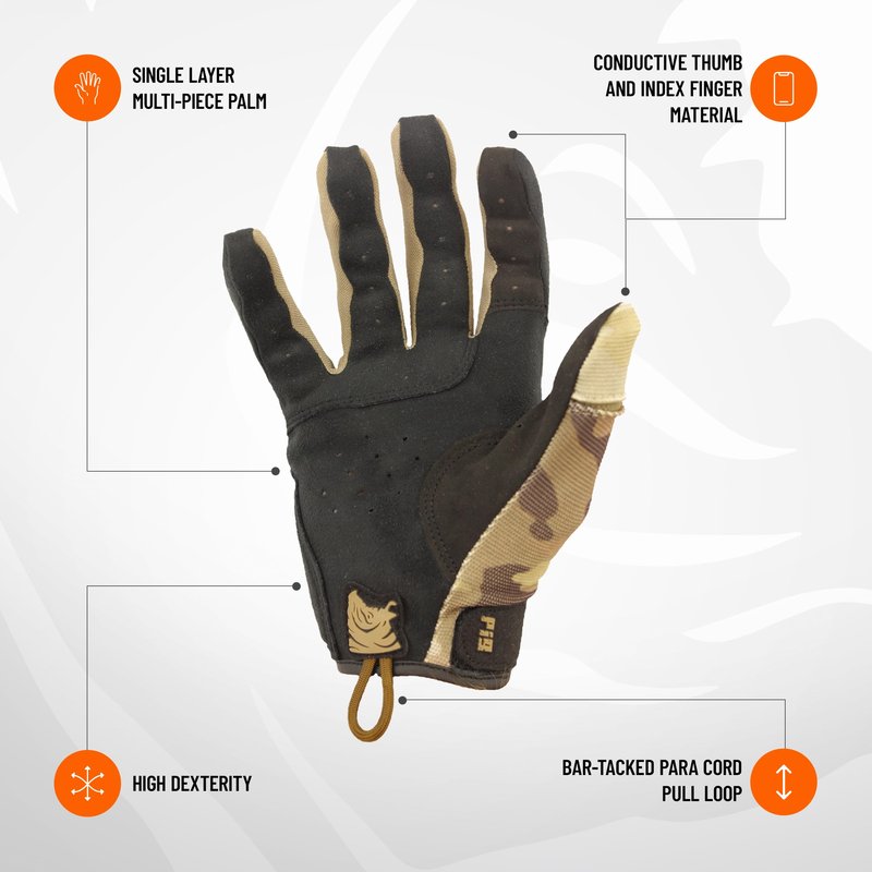 PIG FDT Alpha Full Dexterity Gloves for Shooting Sports, Touchscreen Compatible, Breathable, 1 Pair, Multicam, Large