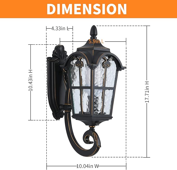 LONEDRUID Dusk to Dawn Sensor Outdoor Wall Light Fixtures Black Roman 17.71" H Exterior Wall Lantern Waterproof Sconce Porch Lights Wall Mount for House Garage Doorway, ETL Listed