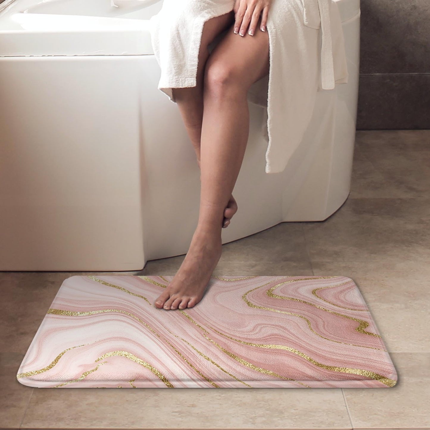 Britimes Marble Pink Bathroom Rug Set of 2, Washable Cover Floor Rug Carpets Floor Bath Mat Bathroom Decorations 16x24 and 20x32 Inches