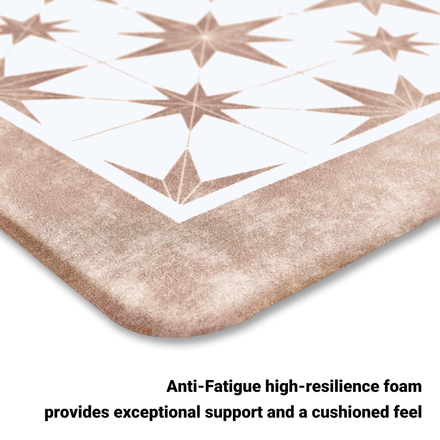 OnesCosy Anti Fatigue Kitchen Mat Set of 2, Beige Kitchen Floor Mat, Cushioned Kitchen Rug, Non Slip Comfort Standing Mat for Floor, Tan Star Tile, 17.3"x27.6"+17.3" x47.2