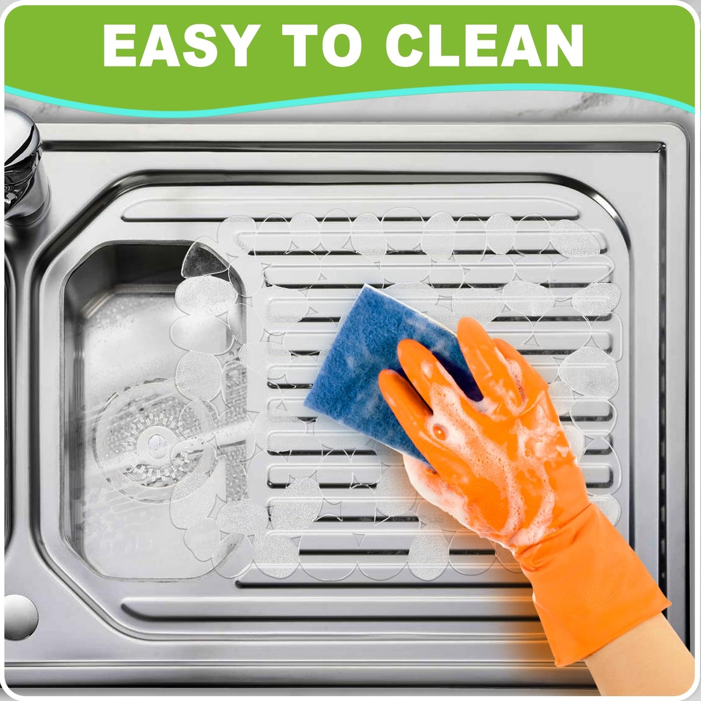 Coopay 2 Pack Kitchen Sink Mat Small Size Plastic Pebble Kitchen Mat PVC Eco-Friendly Adjustable Stainless Steel/Porcelain Dish Drying Pad Protector for Bottom of Sink, 12.2 x 10 Inches (Clear)
