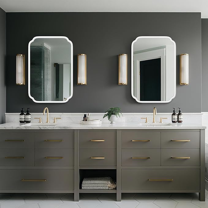 White Bathroom Mirror for Wall 20×30 Inch - Multi-Size Durable Iron Frame, Shatterproof Glass, Versatile for Bathroom/Bedroom/Living Room Decor (Horizontal or Vertical Mount)