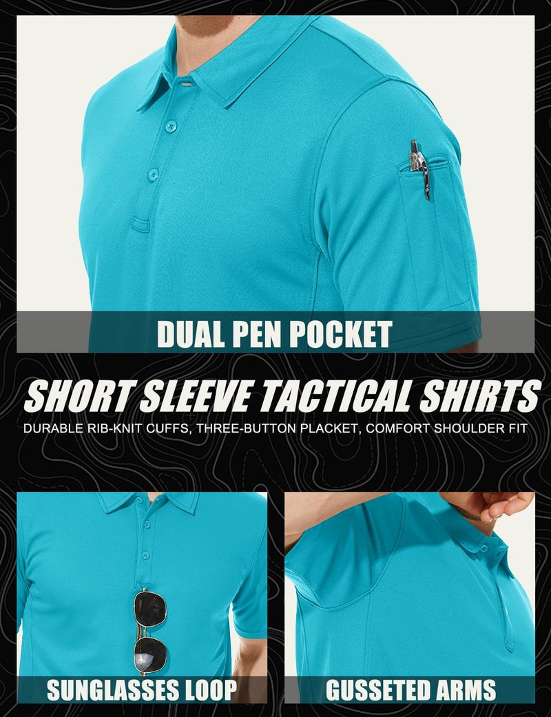 MAGCOMSEN Mens Polo Shirts Golf Shirts Polyester Quick Dry Light Work Shirts Golf Polo Shirts Ice Blue S
