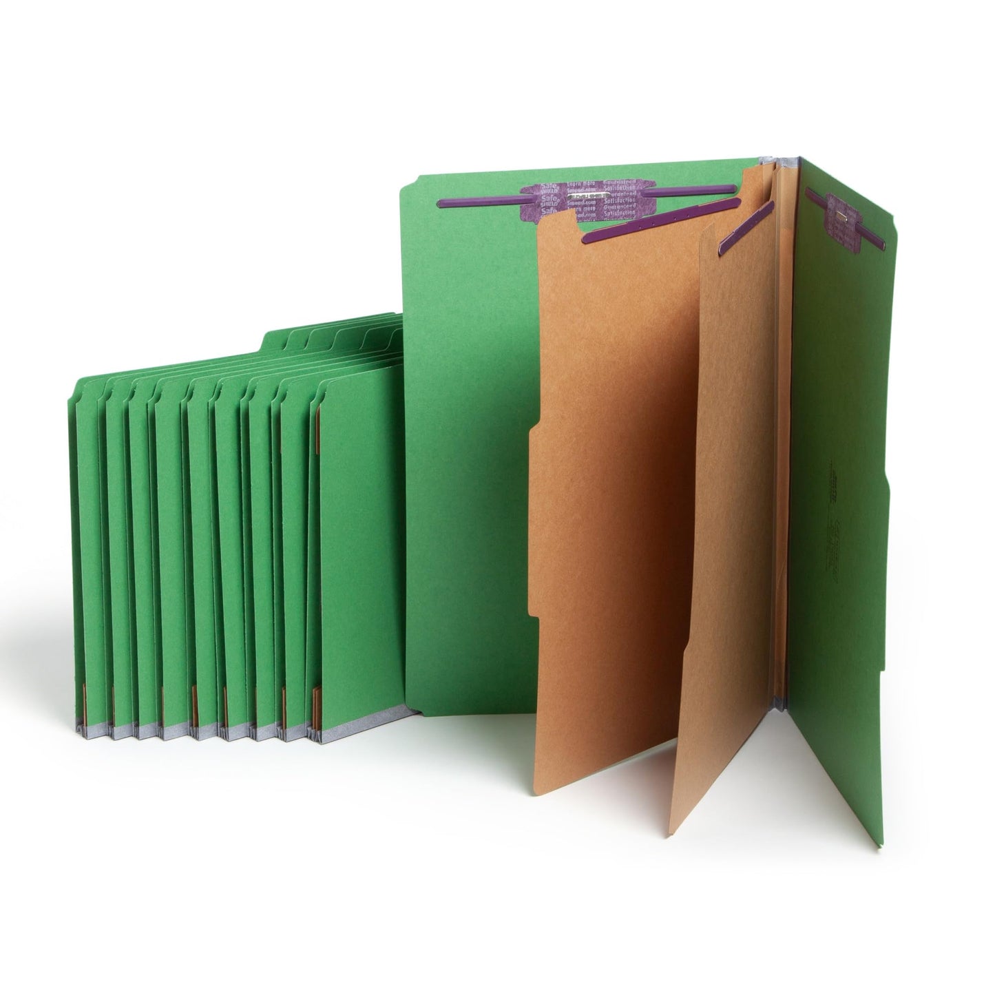 Smead Pressboard Legal Size File Folders with SafeSHIELD Fasteners, 2 Dividers, 2" Expansion, Office Folders, Paper Holder, Green, 10 per Box (19033)