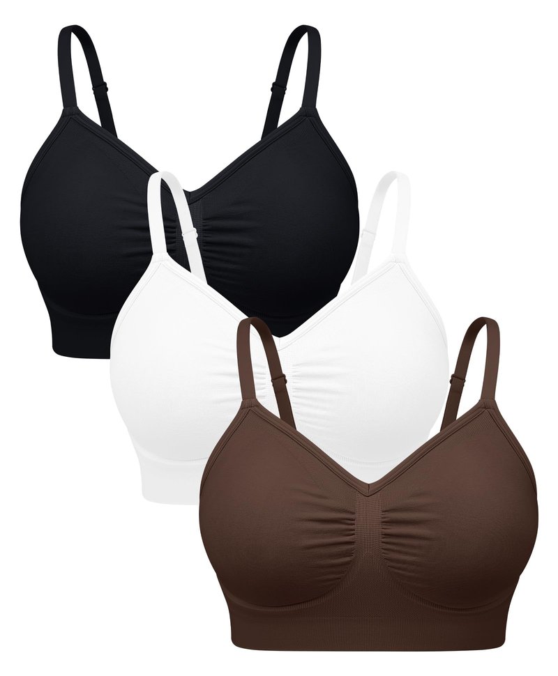 WANAYOU Bras for Women Bralettes for Women with Support Wireless Bras Compfortable No Underwire Push Up Padded Bra Seamless Soft Lift Everyday Bra V Neck Ajustable Straps T Shirt Bra 3 Pack