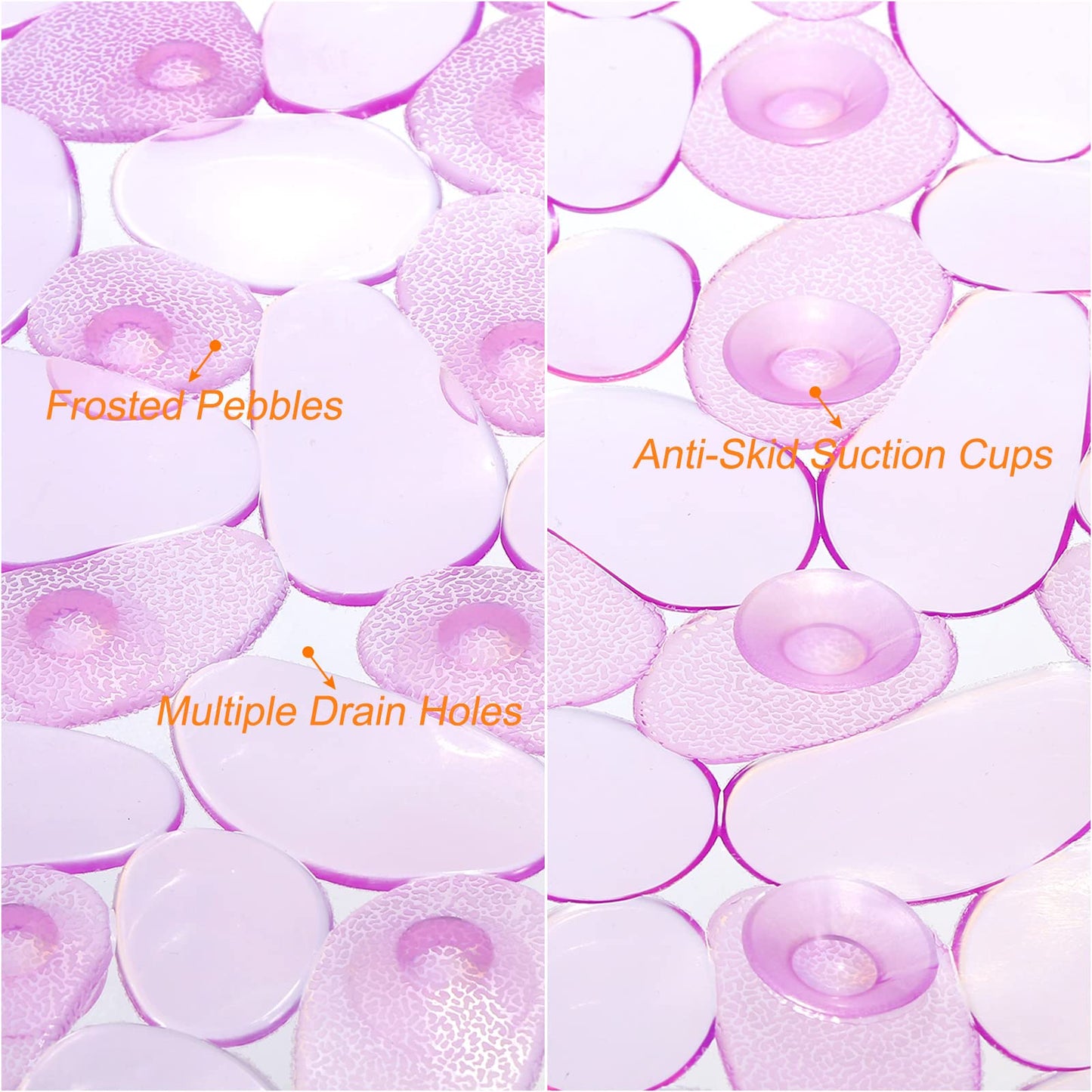 uxcell Bath Tub Shower Mat, 30" x 14.2" PVC Non-Slip Pebble Oval Mat with Drain Holes, Suction Cups for Bathroom Bathtub, Clear Purple