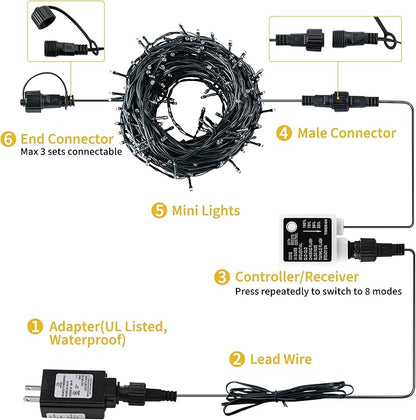 Christmas String Lights 66Feet 200 Led Twinkle Fairy Lights String with 8 Light Modes for Christmas Trees Garland Wreath Wedding Indoor Outdoor Holiday Decorations with White