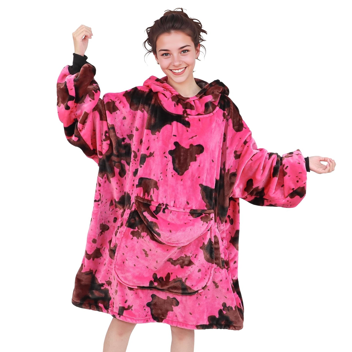 KIVEE Wearable Blanket Hoodie for Women, Oversized Fleece Sweatshirt Blanket with Hood Pocket, Gifts for Women Mom Girlfriend Christmas, Pink Wife Birthday Gifts Ideas