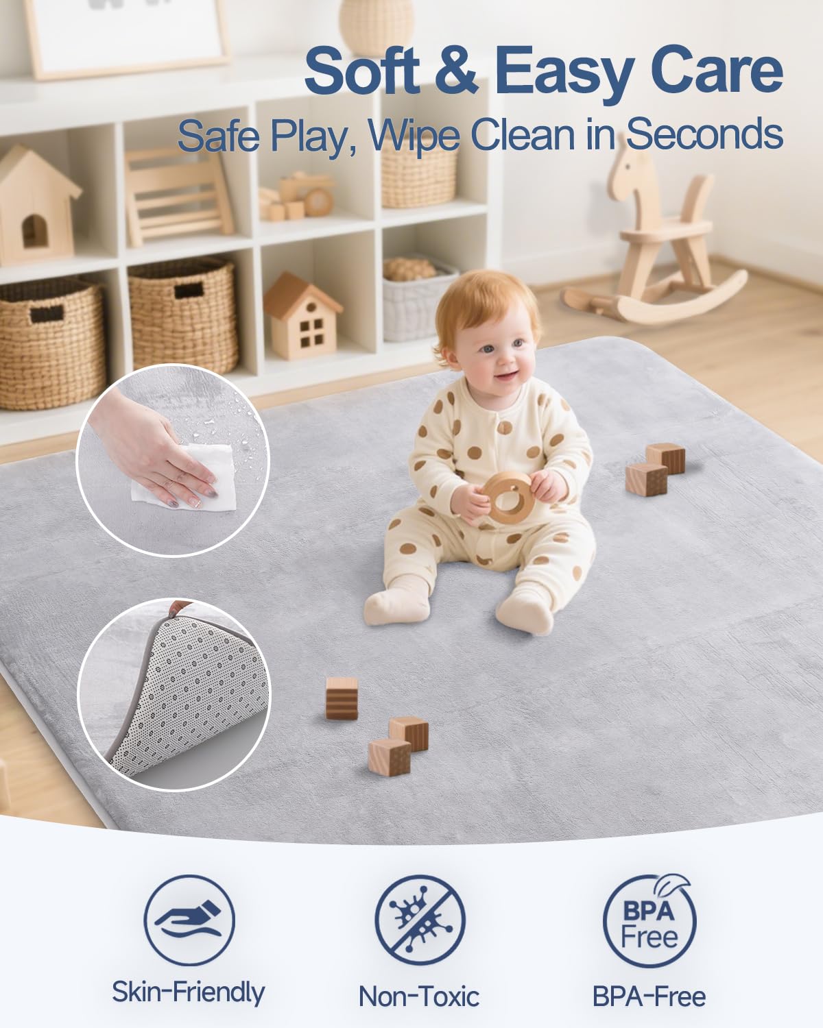 SEPARO Thick Baby Play Mat for Floor,50 x 50 Playpen Mat,Tummy Time Foam Mats,Ultra Soft Support & Plush Feel,Easy Care with Non-Slip Cushioned for Infant,Kids and Toddler Crawling,Grey